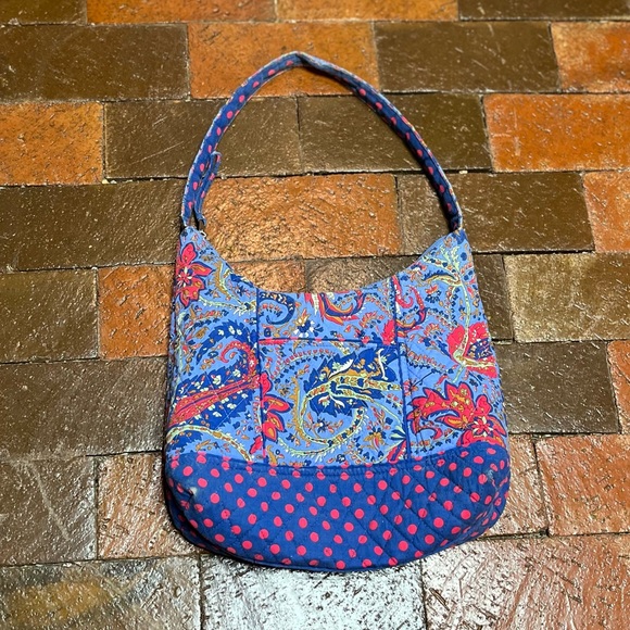 Lily Water Paisley and polka dot in shades of blue and red shoulder bag - Picture 1 of 5